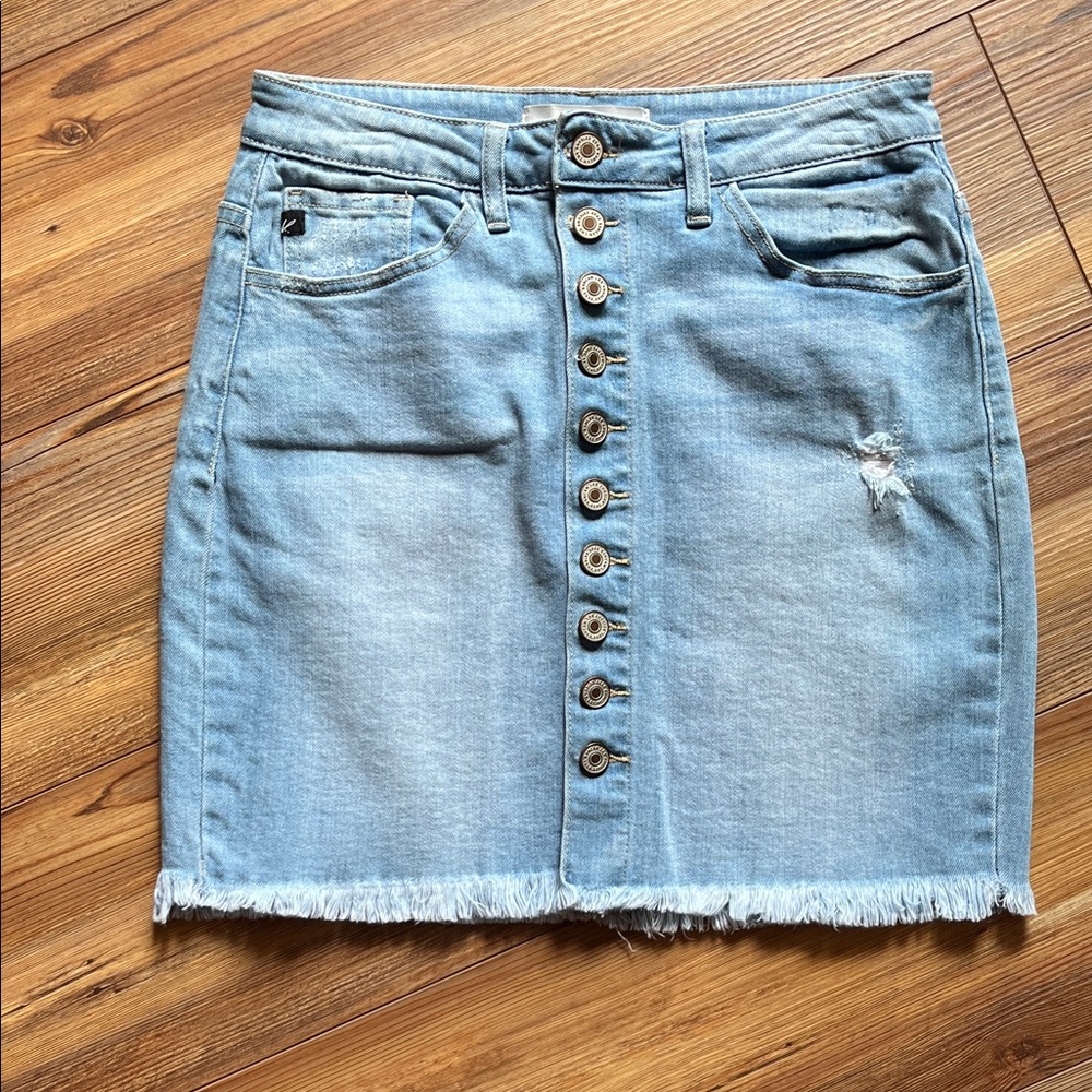 KanCan Light Blue Button-Down Denim Skirt